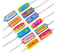 deegbbyi 12 Piezas Mini Collar de Armónica, Armonica Niños, Collar de Armónica Portátil de 4 Agujeros y 8 Tonos, Harmonica Colorida de Dibujos Animados, para Niños Principiante
