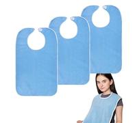 deegbbyi 3 Piezas Baberos Adultos, Babero Lavables, Protección de Ropa de Rizo, con Hook and Loop Fastener, Adecuado para Hombres, Mujeres, Personas Mayores y Personas con Discapacidad (Azul)