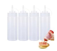 deegbbyi 4 Piezas Squeeze Bottle, Botella de Plástico Reutilizable para Servir Salsas, Transparente Dispensador de Botellas de Plástico, para Salsa, Mayonesa, Aceite de Oliva
