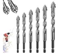 deegbbyi 6 Piezas Taladro Excéntrico de Cuatro y Dientes, 4/5/6/8/10/12mm Broca de Acero de Alta Resistencia, Excéntricas con Dientes de Sierra de Cuatro Filos, para Vidrio, Cerámica, Madera