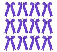 DEEKA 12 lazos de animación de estilo universitario con purpurina, cola larga, diamantes de imitación delgados, brillantes, para coleta, lazos hechos a mano para niñas, adolescentes, animadoras,
