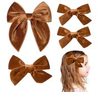 DEEKA Juego de 4 lazos para el pelo de terciopelo naranja y marrón, 3 estilos de 5 y 4 pulgadas, hechos a mano, para niñas pequeñas, pinzas de cocodrilo, lazos de nudo, accesorios para el cabello para
