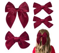 DEEKA Juego de 4 lazos para el pelo de terciopelo rojo oscuro, 3 estilos, 5 y 4 pulgadas, hechos a mano, para niñas pequeñas, pinzas de cocodrilo, lazos para el pelo, accesorios para el cabello para