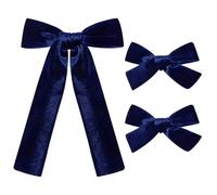 DEEKA Lazos para el pelo de terciopelo azul marino, 2 tamaños largos y básicos de 4 pulgadas, juego de lazos para el pelo para niñas pequeñas, lazos largos para coleta de caballo, lazos con nudo de
