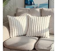 DEELAND Paquete de 2 Fundas de Almohada Decorativas de Felpa de Pelo sintético de Doble Cara, a Rayas, Suaves, Fundas de cojín para sofá, Dormitorio, Color Blanco, 16 x 16 Pulgadas
