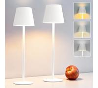 DEELUX 2 Stück Lámpara de Mesa Inalámbrica Regulable Táctil LED,Lámparas de Mesa con Batería,2700K/3600/5000K Lámpara de Mesa de Recargable con USB-C,para Interior/Exterior,Camping, Cafetería,Blanco