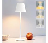 DEELUX Lámpara de Mesa Inalámbrica Regulable Táctil LED,Lámparas de Mesa con Batería,2700K/3600/5000K Lámpara de Mesa de Recargable con USB-C,para Interior/Exterior,Camping, Cafetería,Blanco