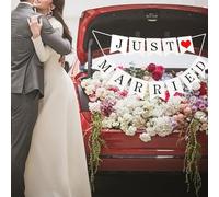 deemars Decoraciones para Coches de Recién Casados, Decoraciones de la Pared del Coche, Just Married Sign Banner Car Decorations Fit for Honeymoon Wedding, Foto Atrezzo y Decoraciones de Coches