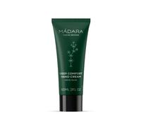 Crema de manos Deep Comfort de MÁDARA: crema de manos ultra hidratante con aloe, manteca de cacao y espino amarillo. Calma, suaviza y protege las manos secas y ásperas. Fórmula no grasa