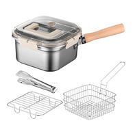 Deep Fryer Pan, Camping Cooking Pot, Outdoor Cooking Utensils, Pressure Stainless Steel Build, Heat Resistant Handles, Bbq Picnic Party Use, Size 13.79x8.08x4.53 Inches, Silver, Single Set