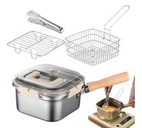 Deep Fryer Pan Set, Portable Fish Fryer, Oil Drip Rack Included, Outdoor Cooking Gear for Stove Top Use, Camping, BBQ, Picnic, Garden, Friend Gatherings, Family Parties, 13.79x8.08x4.53 inches