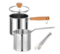Deep Fryer Pot, Stainless Steel with Basket, 10.91x4.92 Inches Large-Capacity Oil Filter Container, Sturdy Grease Separator for Home Cooking, Kitchen, Camping, Compatible with All Stoves