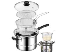 Deep Fryer Pot, Strainer Basket, Multifunctional Design Heat Resistant Durable Build Easy Cleaning Sleek Look Stew Ready Steam Capable, Multi Purpose Kitchen Accessories for Noodles, Steamed Dishes