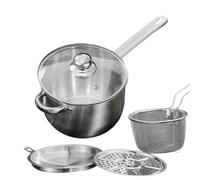 Deep Fryer Pot - Vessel Stainless Steel Cooking Vessel for Strainer Basket | Food Grade Material Clear with Tempered Lid Design, Heat Resistant Frying Pan for French Fries Seafood Meal Preparation