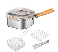 Deep Fryer - Stainless Steel Stock Pot With Wooden Handle Lid | Portable Frying Pan Basket Rack Set | Multifunction Cooker For Fries Chicken Oden Home Cooking Camping Outdoor Travel