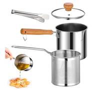 Deep Fryer With Basket, Stainless Steel Fryer, Large Capacity Oil Filter Pot, Multi-Functional Grease Container, 27.7x12.5cm Versatile For All Stove Types And Camping Use