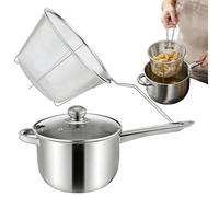 Deep Frying Pot With Lid And Basket - 201 Stainless Steel 38x13x19.5cm | Nonstick Fryer Skillet | Large Capacity Cooking Pot For French Fries Seafood Soup Home Restaurant Induction Electric Stove Use