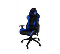 Silla Gaming con Almohada Cervical y Cojín Lumbar DeepCommand II. Silla Ergonómica con Ruedas de Silicona, Tejido PU Transpirable, Reposabrazos Ajustables. Color Azul y Negro