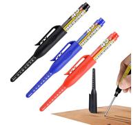 Deep Hole Marker - Long Head Metal Long Nib Marker | Loņg-Tip Deep Hole Markers for Carpenters, 3-Piece Waterproof Permanent Ink Marking Tool for Woodworking, Welding & Automotive, Black Blue Red Set