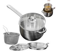 Deep Induction Fryer Pan, Stainless Steel Chip Pan Fryer with Basket, Deep Frying Pot, Stainless Steel Cooking Pot, Long Handle Frying with Lid, Multi Purpose Kitchen Cookware for Everyday Cooking