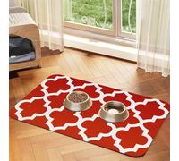 Deep Red and White Quatrefoil,Waterproof Pet Feeding Mat,PU Leather Placemats for Cat Dog Water Bowl,Food Mats,40x60cm