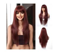 Deep red,Pelucas Largas Y Rectas Para Mujer, De 71 Cm Con Flequillo, De Fibra Resistente Al Calor, Para Uso Diario En Fiestas.