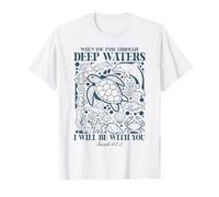 Deep Waters Isaías 43 Verso bíblico de fe Cristiana Junto al mar Camiseta