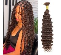 Deep Wave Bulk Human Hair Braiding for Boho Braids tejer cabello humano natural sin procesar tejido brasileño rizado paquete virgin 1 Braid per pack 50g chocolate marrón 26 pulgadas
