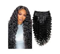 Deep Wave Clip in Hair Extensions,8-24 Inch Curly Wigs for Women Invisible Seamless Remy Human Hair 8pcs 120 g Double Weft Natural Black Wear and Go(14inches)