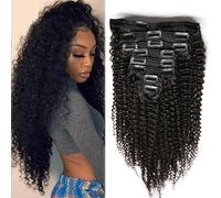 Deep Wave Clip In Human Hair Extensions Full Head Brazilian Clip on Curly Hair Extension Natural Colour for Women Easy Installation and Removal(14inches,120g)