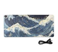 Deep Waves - Alfombrilla de mouse de cuero con calefacción de estilo japonés de 35.4 x 15.7 pulgadas, almohadillas de escritorio antideslizantes para juegos de escritorio grandes, estudio