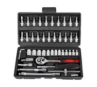 Deepboom - Juego de llaves de trinquete de 1/4" (46 unidades, con puntas métricas y barra de extensión, para reparación de automóviles y hogar, con estuche de almacenamiento