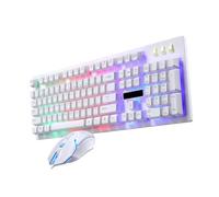 DEEPCRAFF Teclado y Ratón Cable USB, Conjunto de Teclado y Ratón Mecánico para Juegos, 104 Teclas y 4 Teclas, Plástico, Blanco, Iluminado, para Oficina y Hogar