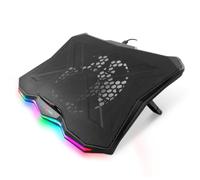 DeepGaming Base Refrigeradora Portátil hasta 17.3", Ventilador Silencioso con Control de Velocidad, Soporte con Atril Ajustable en 7 Posiciones, LED Rainbow, Hub USB de 2 Puertos