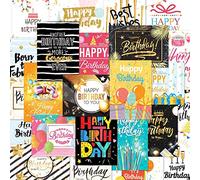 Deeplay 24 Birthday Cards Assortment, Elegant Bulk Notes Embossed with Gold Foil Letters, with Envelopes and Stickers (Large Size 4.7 * 6.7inch)