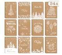 DEEPLAY Juego de 24 tarjetas de Navidad con diferentes motivos - Una postal de Navidad para cada uno de tus seres queridos - Tarjetas postales de Navidad con y sin refranes