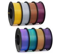 DEEPLEE Filamento PLA Seda 1.75mm, 8 Colores 2kg: Dorado, Gris Plata, Cobrizo, Negro-Rojo, Azul-Púrpura, Añil-Verde, Azul-Verde-Naranja, Negro-Púrpura. Acabado Brillante, ±0.02mm, Compatible FDM.