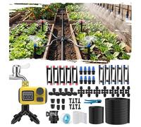 Deepoter Kit Riego por Goteo con Programador Riego, 25M+25M Sistema de Riego por Goteo Accesorios Riego Goteo con Ajustable Boquilla Aspersor Pulverizador y Gotero Riego Automático para Jardín