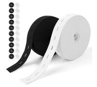 Deepton Cinta elástica de 10 m para costura, 2 rollos de goma con ojales para botones, 20 mm de goma y 20 botones, banda de goma elástica para falda, diadema y costura DIY (blanco + negro)