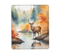 Deer by the river - Alfombrilla de mouse multicolor con borde de bloqueo de goma gruesa de 7 x 8.6 pulgadas para oficina, juegos, estudio y escritorio de trabajo