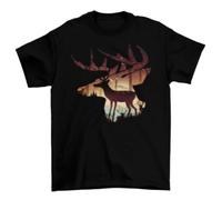 Deer In Dark Forest T-Shirt Unisex Fall Cotton Adult Halloween Elk Autumn Black XXL