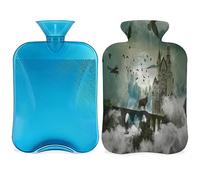 Deer Magic Castle - Botella de agua caliente con funda esponjosa, 2 L, gran capacidad, bolsa de agua para noches acogedoras, alivio del dolor, espalda, cuello y hombros