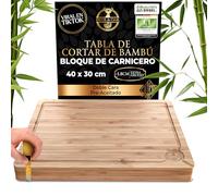 Deer & Oak Tabla de Cortar de Bambú Extra Grande 40x30x4 cm - Tabla de Madera Resistente para Carne y Cocina, Bloque de Carnicero Extra Grueso y Duradero