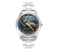 Deer Thunder - Reloj de pulsera de cuarzo personalizado de acero inoxidable con números arábigos para hombres y mujeres