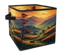 Deer under the Sunset - Caja de almacenamiento multiusos, organizador apilable con tapa, contenedor de almacenamiento de plástico duradero para el hogar