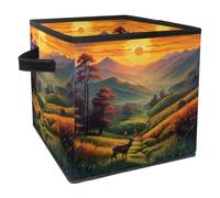 Deer under the Sunset - Caja de almacenamiento multiusos, organizador apilable con tapa, contenedor de almacenamiento de plástico duradero para el hogar