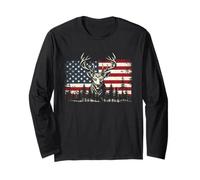 Deer US Flag - Buck Hunting Lover Big Game Hunter Manga Larga