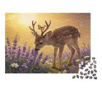 Deer with Butterfly Colourful Deer in Lavender Field 1000 Pieces Jigsaw Puzzles for Adults Fun Activity for Rainy Days 38x26cm/1000pcs
