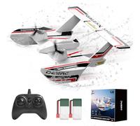 DEERC Avión RC para agua tierra y aire, avión anfibio de tres fibios, avión teledirigido 3CH con 2 baterías, 2,4 GHz RTF marinero para niño niña