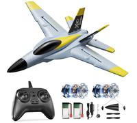 DEERC Avión RC sin escobillas de 4 canales, giroscopio avanzado, vuelo aéreo de 360°, advertencia de nivel de batería baja, avión teledirigido con 2 baterías, fácil de volar para adultos y niños